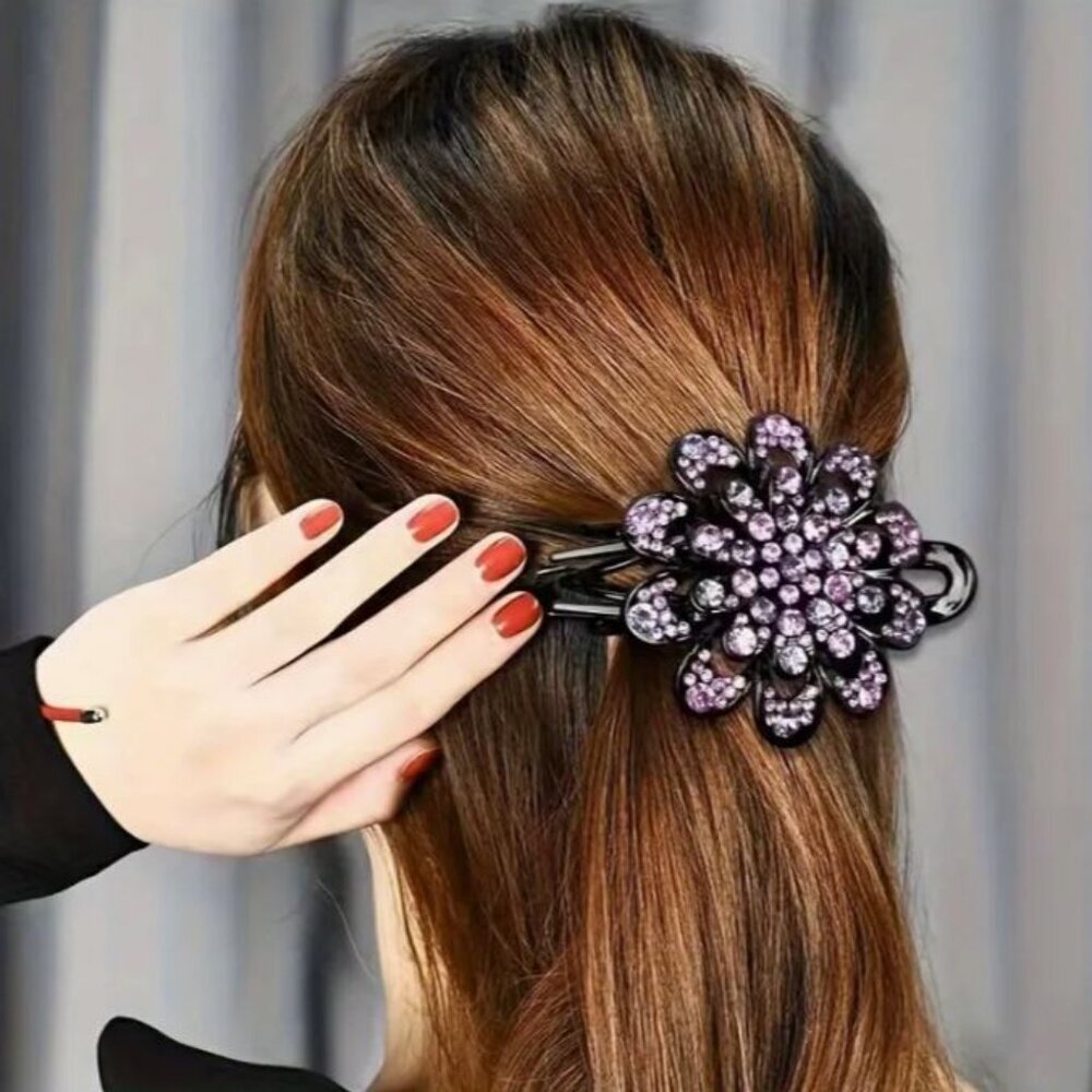 NEW Purple Rhinestone Studded Hair Clip Claw Barette